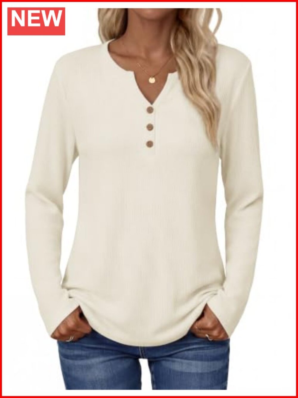Waffle Knit Long Sleeve Henley V Neck Tunic Top Casual Fall Winter Shirt